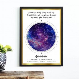 Golden Nebula Starmap with custom message and spotify music